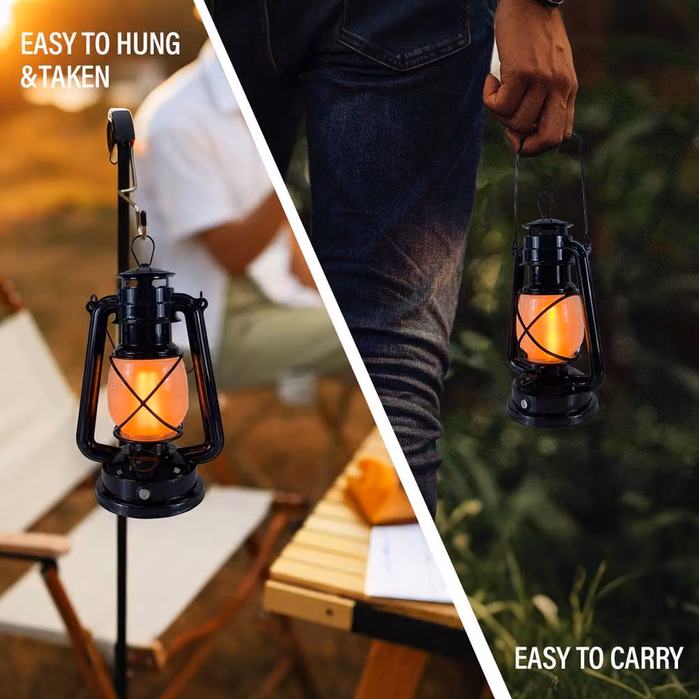 INMTFEI Vintage Rechargeable LED Hurricane Lantern, Dimmable Warm White Tabletop Camping Lamp in Black and Bronze – 6