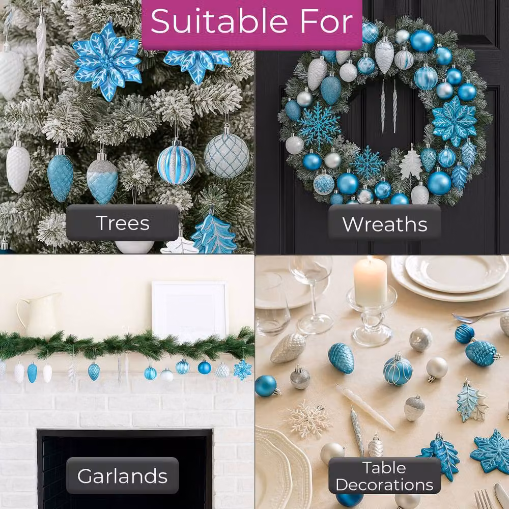 Neo 110-Piece Christmas Tree Bauble Ornament Set in Blue and White – 4