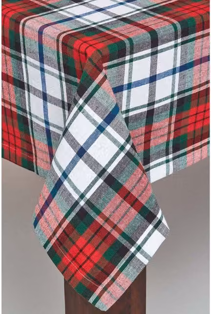 Homescapes Christmas Checked Cotton Tablecloth in Red and Multicolour, Width: 178 cm