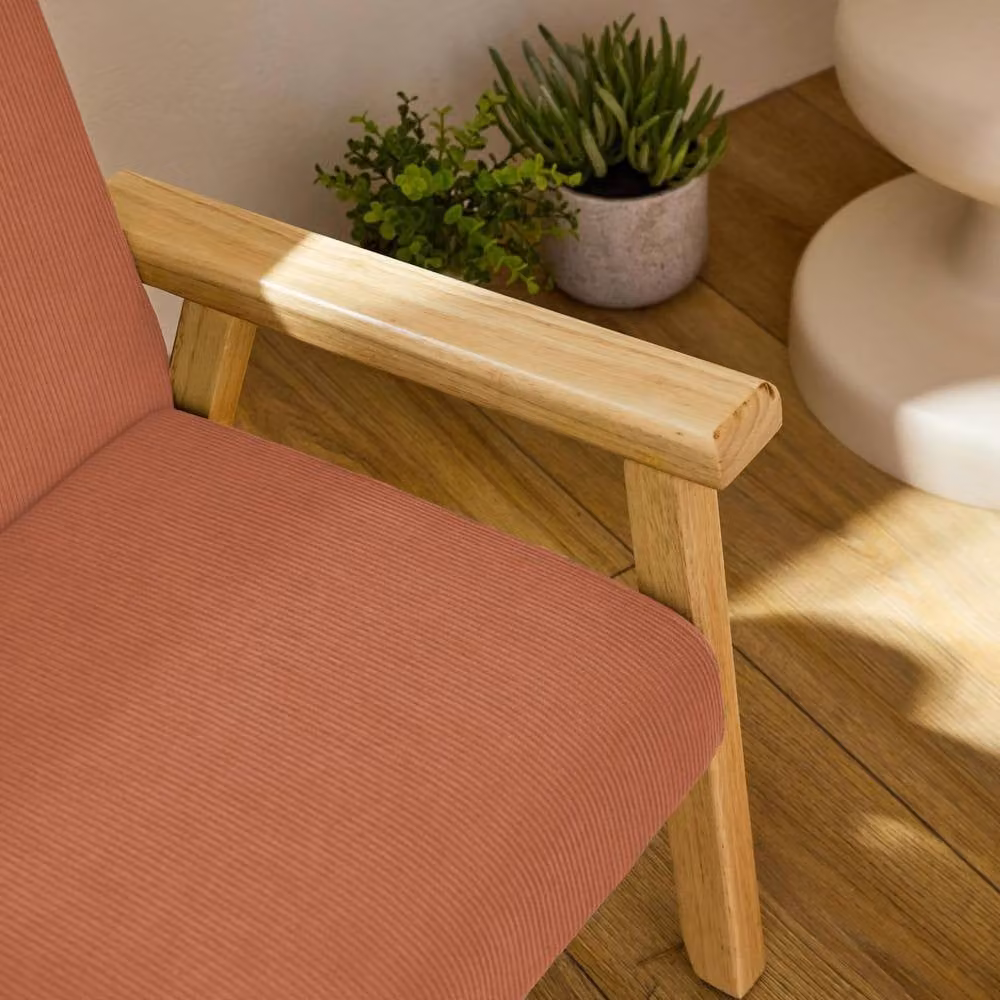 sweeek Children's Scandinavian Style Corduroy Armchair with Rubberwood Legs in Terracotta – 3