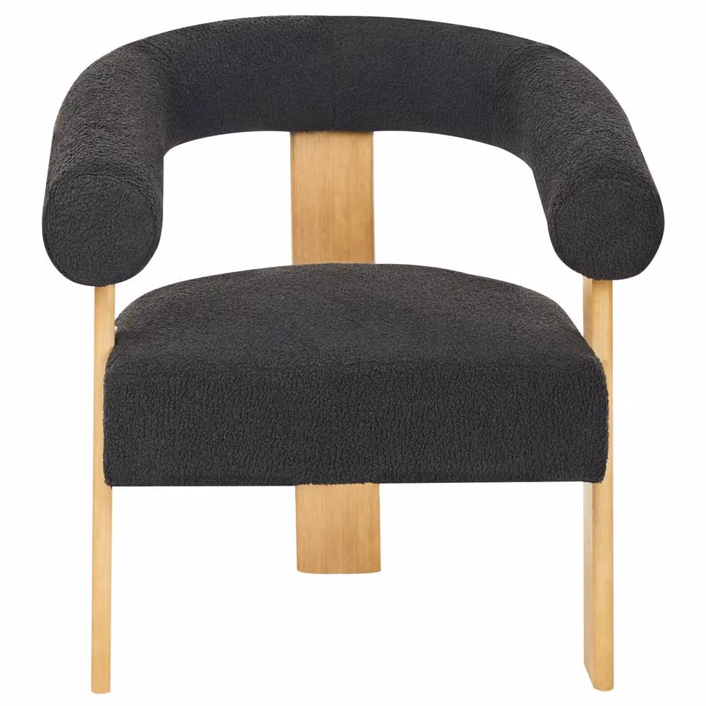 Wyld and Coco Retro Boucle Tub Armchair in Black and Brown with Rubberwood Legs – 4