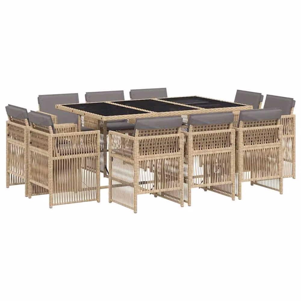 Berkfield Home 11 Piece Poly Rattan Garden Dining Set with Cushions in Mix Beige – 2