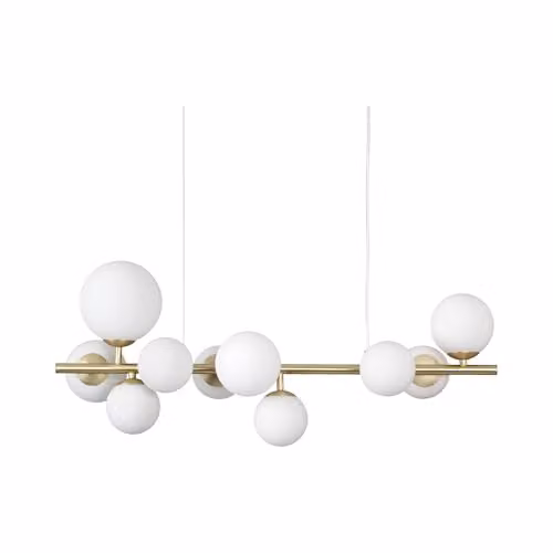 Ideal Lux Perlage 10 Light Linear Globe Pendant Ceiling Light in Brass and White