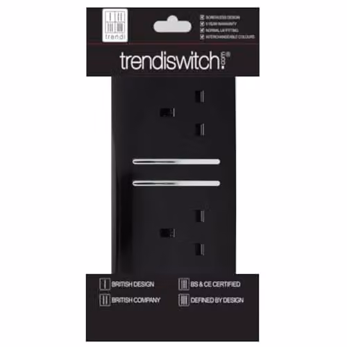 Trendi Switch Flush 2 Gang Socket in Black – 3