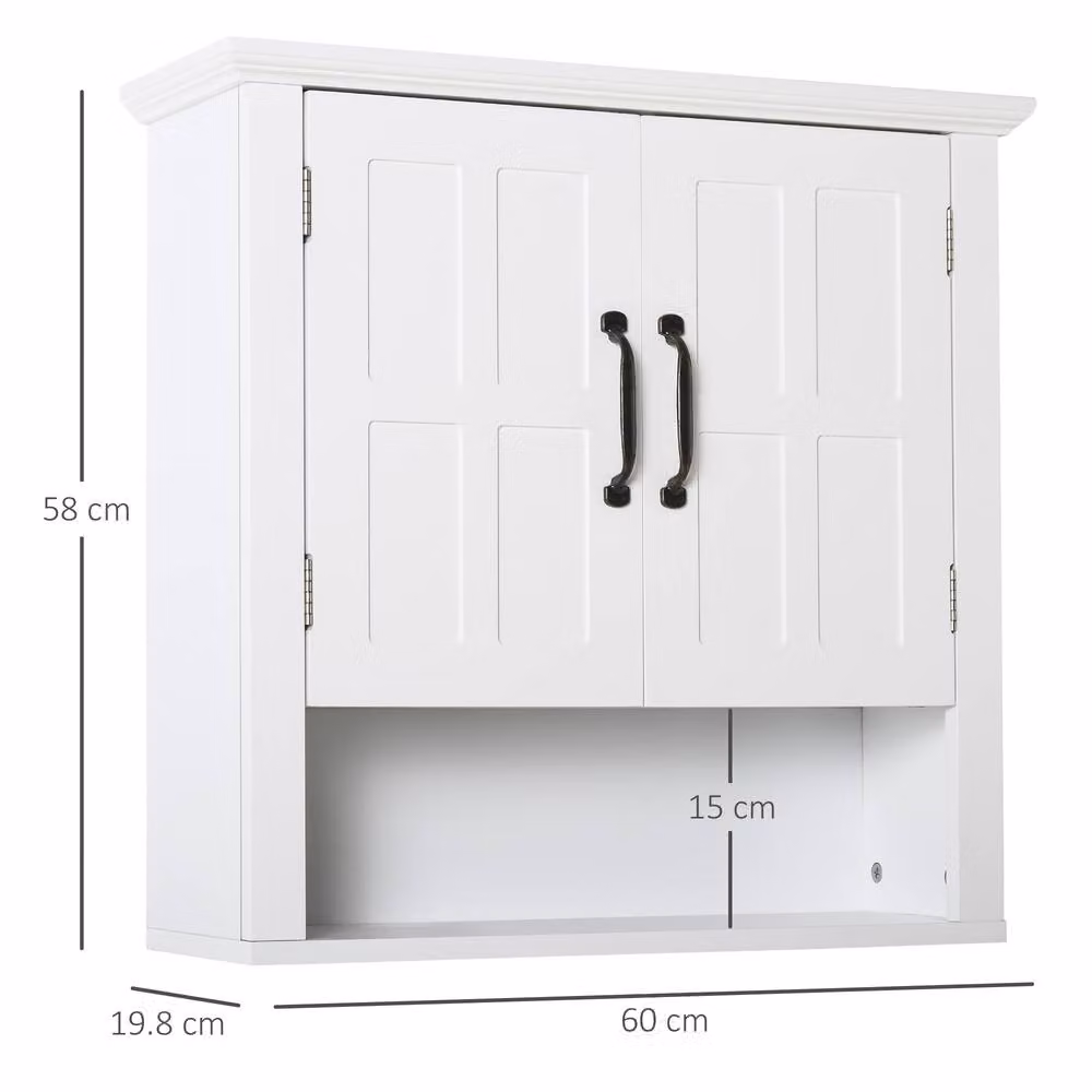 HOMCOM White Wall Mounted Bathroom Medicine Cabinet with Adjustable Internal Shelves, W: 60 cm, H: 60 cm – 2
