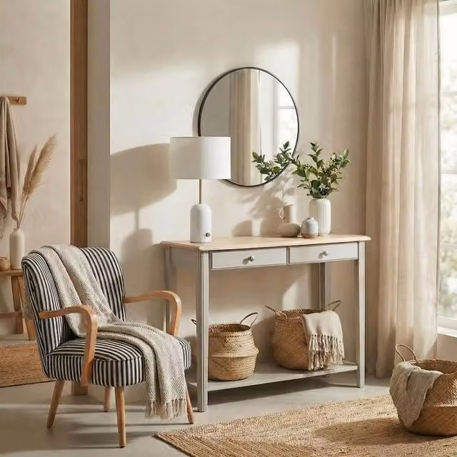 FurnitureboxUK Eden Rectangular Wood Console Table in Whitewash and Light Grey