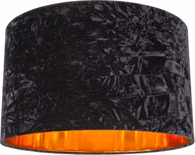 Happy Homewares Modern Black Crushed Velvet Circular Drum Lampshade with Copper Inner – 4
