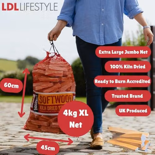Warma Kiln Dried Kindling Wood, 3 x 4kg Nets (81L Total) – 2
