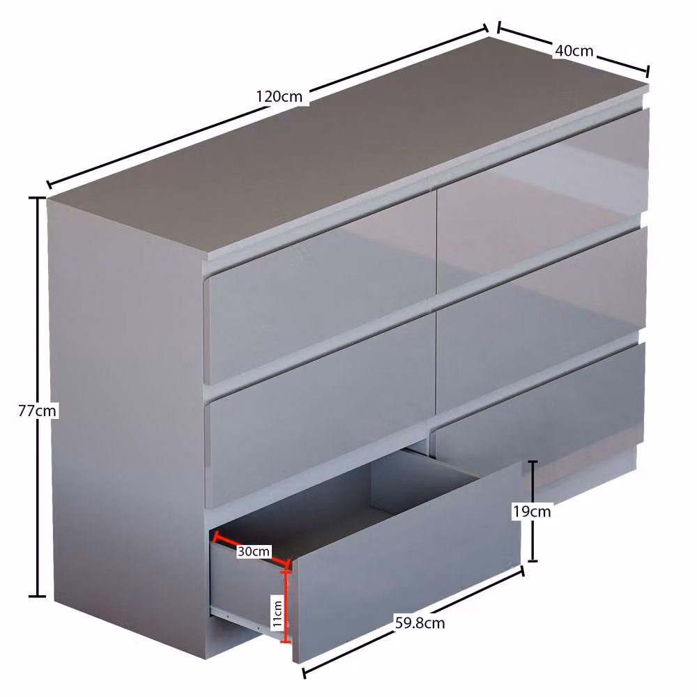 HD Designs High Gloss 6 Drawer Chest of Drawers in Grey – 2