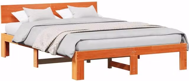 Berkfield Home Traditional Solid Pine Bed Frame with Headboard, Wax Brown, W: 154 cm, H: 66 cm, D: 200 cm – 1