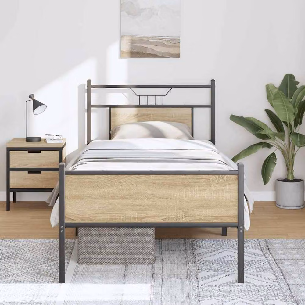 Berkfield Home Bed Frame in Sonoma Oak, Brown, W/D/H: 90 x 200 cm – 2