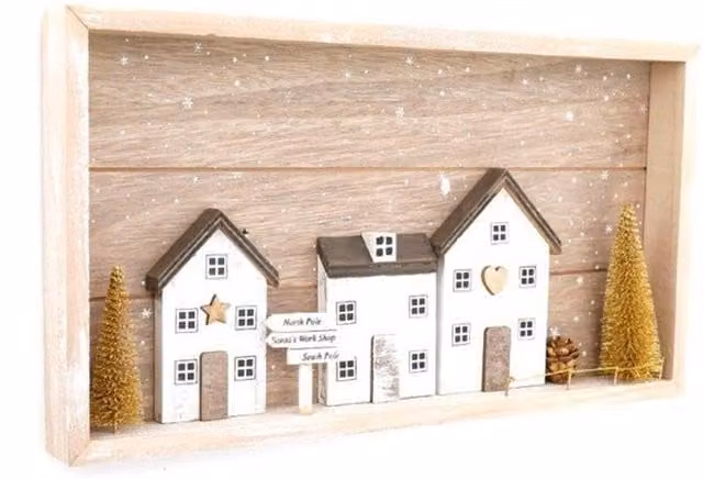 KDMK Gold and Brown Christmas Village City Wall Plaque, Width: 33.5 cm