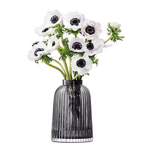 LSA International Pleat Glass Vase, Grey, Height: 20 cm – 1