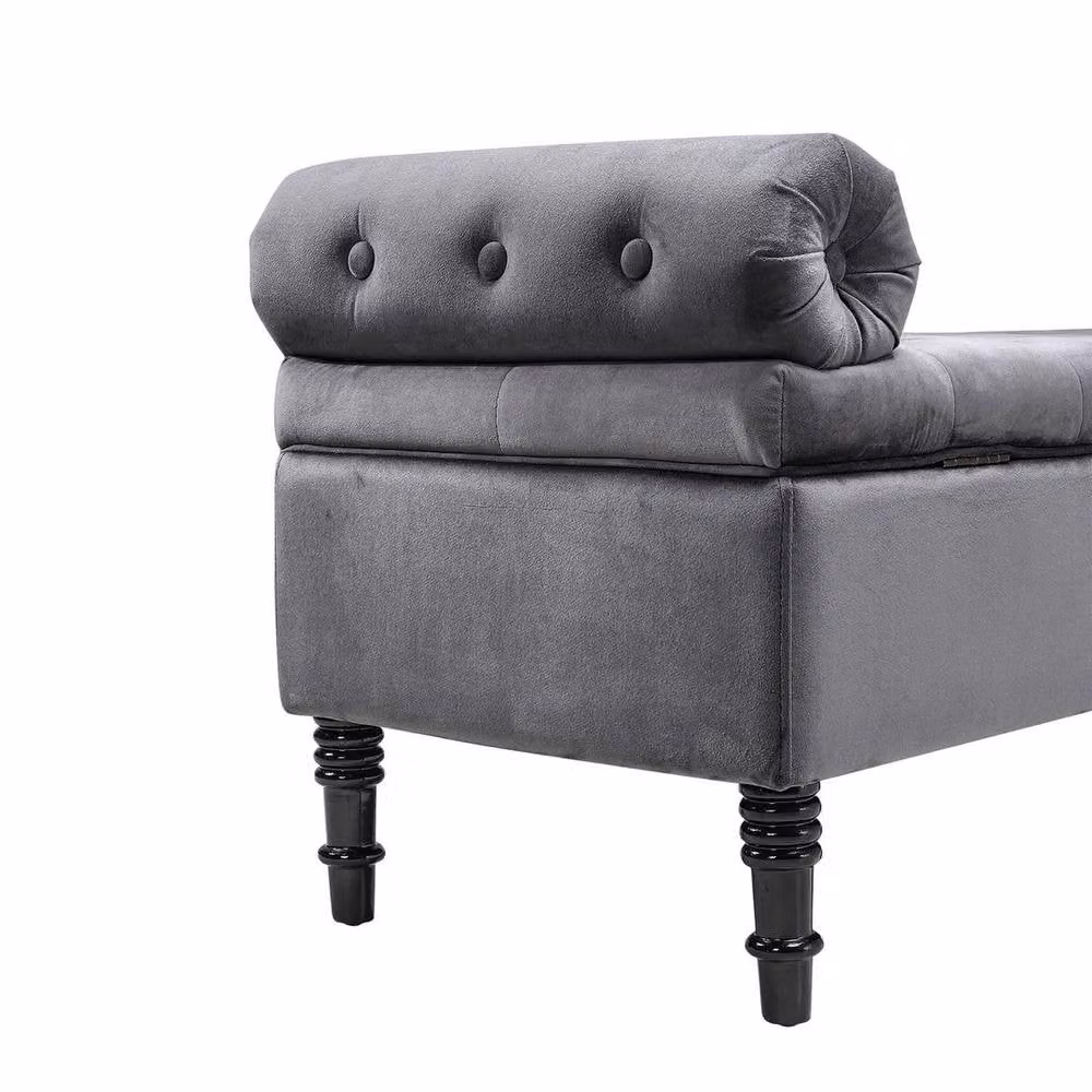 FORGEVIO Grey Velvet Ottoman Storage Box Trunk Chest Bench – 2