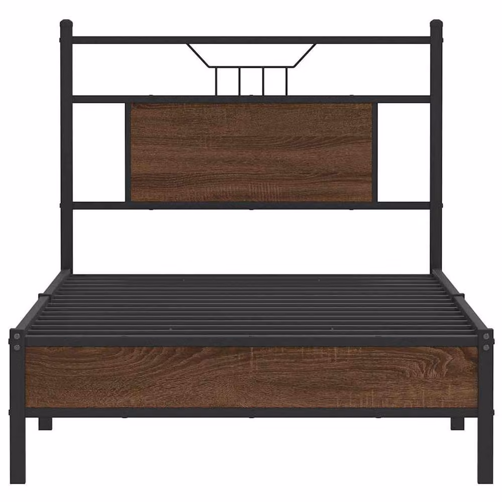 Berkfield Home Small Single Wood and Metal Bed Frame in Brown Oak, W: 75 cm, L: 190 cm – 4