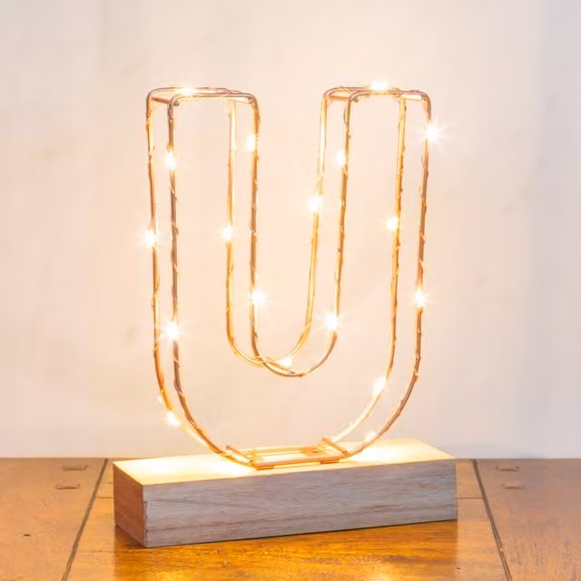 Echo Three Rose Gold LED Alphabet Wire Frame Letter Light U (H 22.0 cm x W 16.0 cm x D 5.0 cm)
