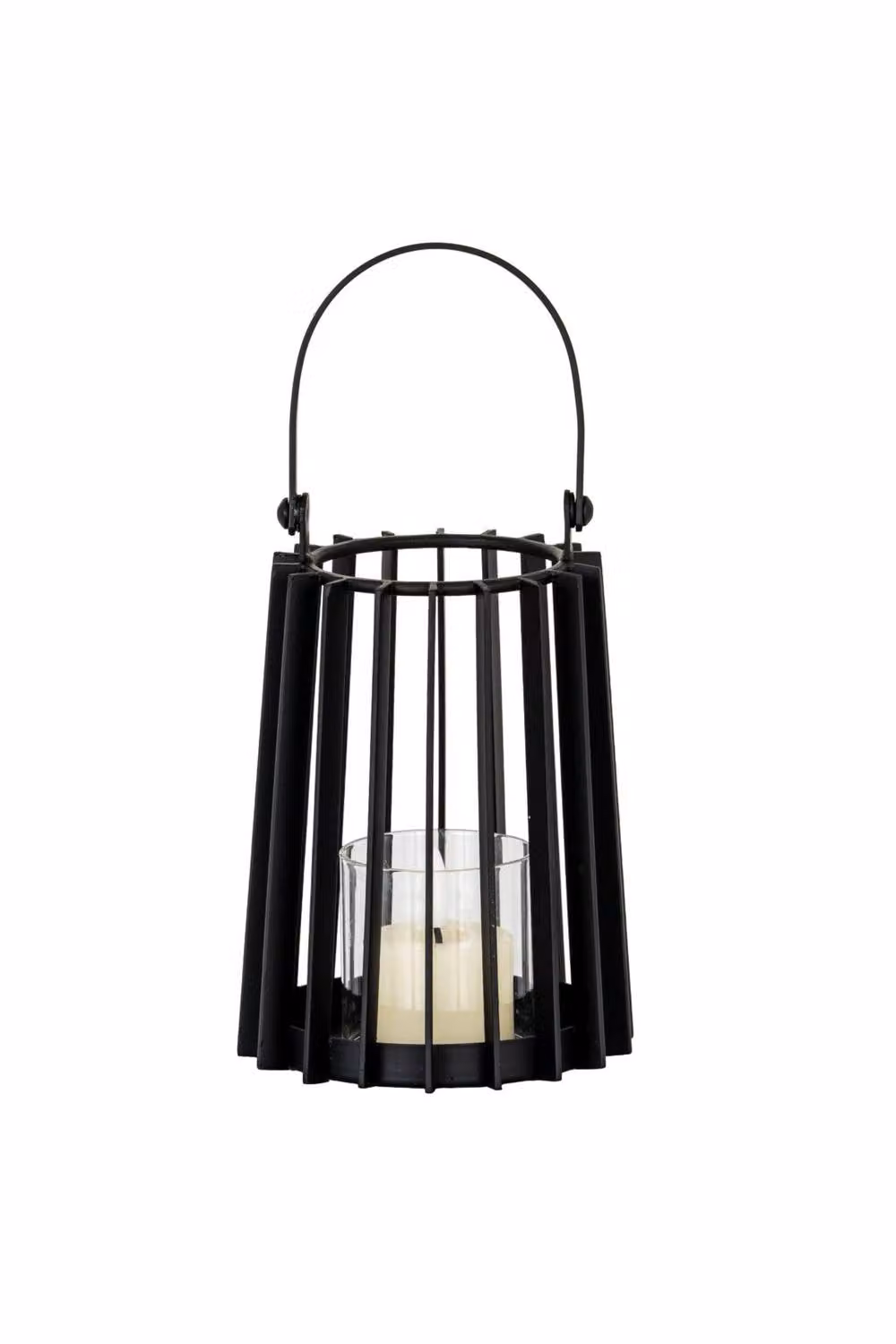 KDMD Lynk Small Black Metal and Glass Tabletop Lantern with Handle and Pillar Candle Holder – 2