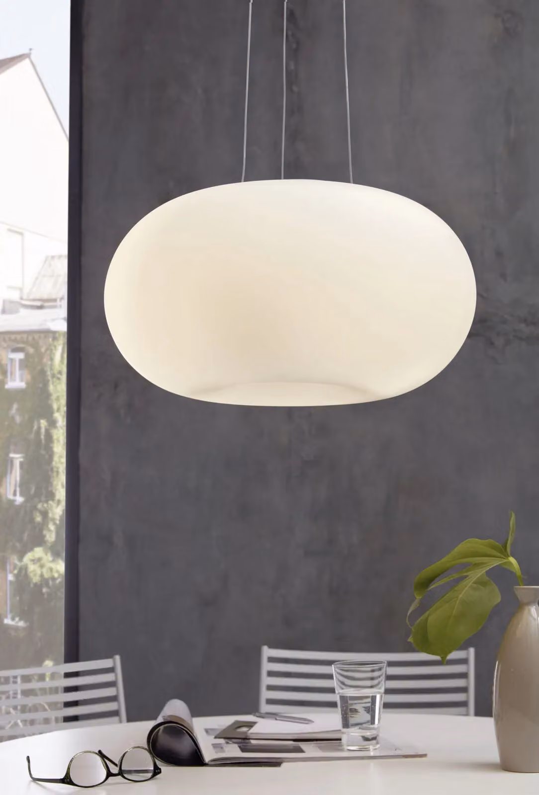 Loops Pendant Light in Satin Nickel and White Opal Glass – 2