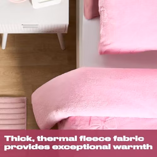 OHS Teddy Fleece Double Duvet Set with Pillowcases, Pink, W/D/H: 200 x 200 cm, Pillowcases: 50 x 75 cm – 3