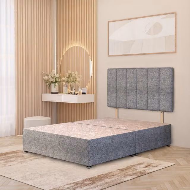 Somnior Beds Ltd Grey and Silver Striped Fabric Upholstered Divan Bed Base with Drawers, W/D/H: 200 x 200 cm