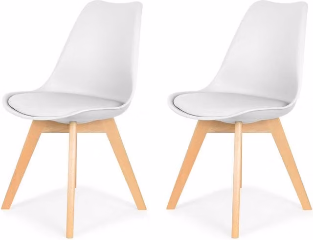 IHANA Dining Chair with Cushioned Seat and Solid Beech Wood Legs in White and Blue – 1
