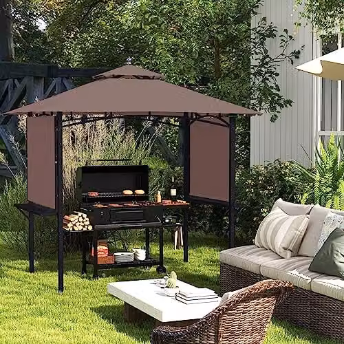 Outsunny Waterproof BBQ Tent Picnic Gazebo with Shelving in Brown and Black – 3