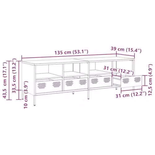 vidaXL Industrial White Metal TV Cabinet W: 135 cm, D: 39 cm, H: 43.5 cm