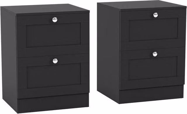 Vida Designs Altino 2 Drawer Bedside Cabinet Chest, Set of 2, Black – 1