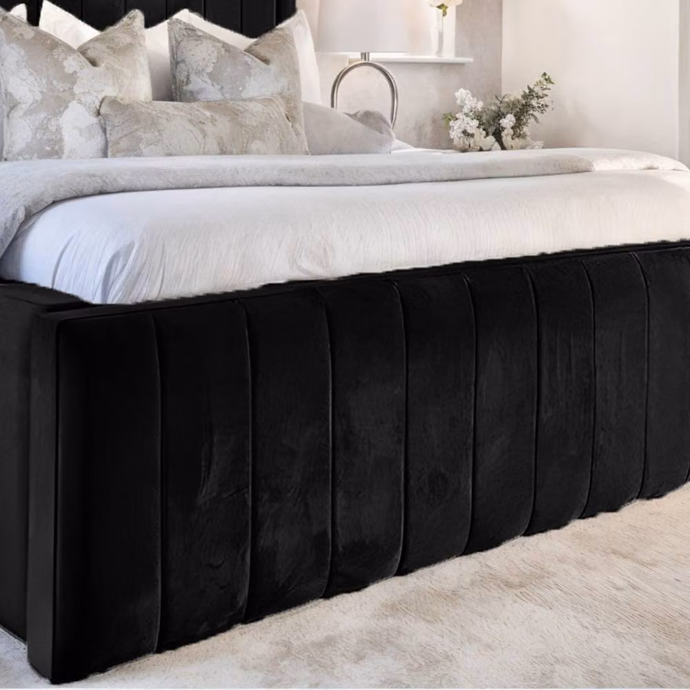 Living Comfort Bedz Geneva Super King Upholstered Velvet Bed Frame with Lift Up Base in Black, W/D/H: 200 x 137.16 cm – 2