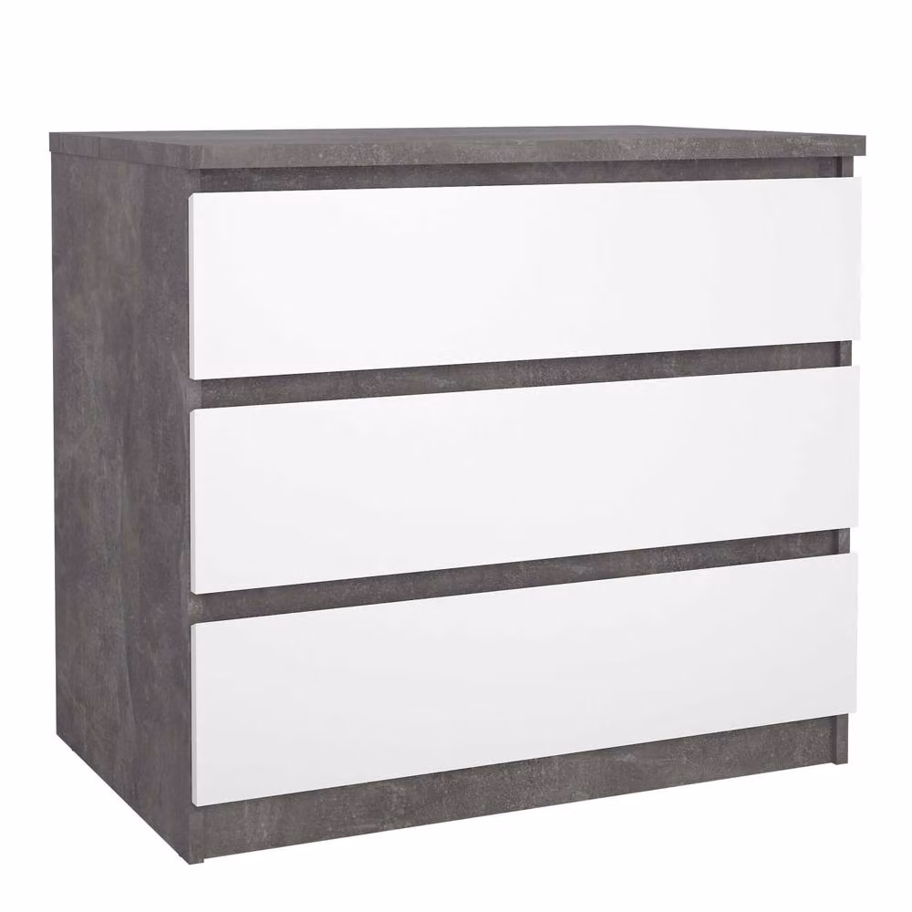 Wyld Haus Budapest 3 Drawer Chest in Grey Concrete Effect and White – 3