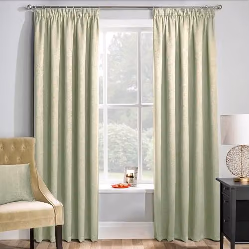 Enhanced Living Green Thermal Blockout Tape Top Curtains, W: 229 cm, H: 183 cm – 1