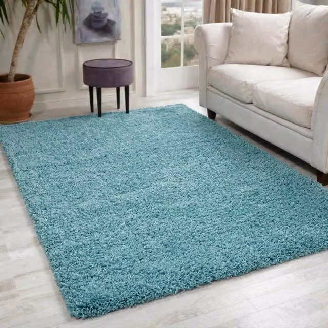 Desire Rugs Plain Modern Fluffy Shaggy Area Rug in Blue, W: 60 cm x L: 110 cm