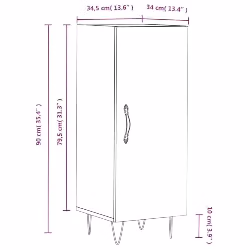vidaXL Black MDF Sideboard W/D/H: 34.5 x 34.5 x 90 cm – 3