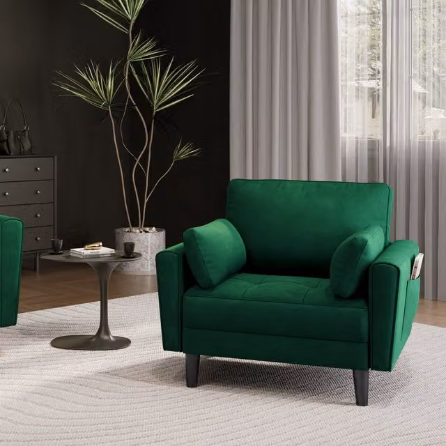 Yaheetech Green Velvet Upholstered Tub Armchair with Armrests