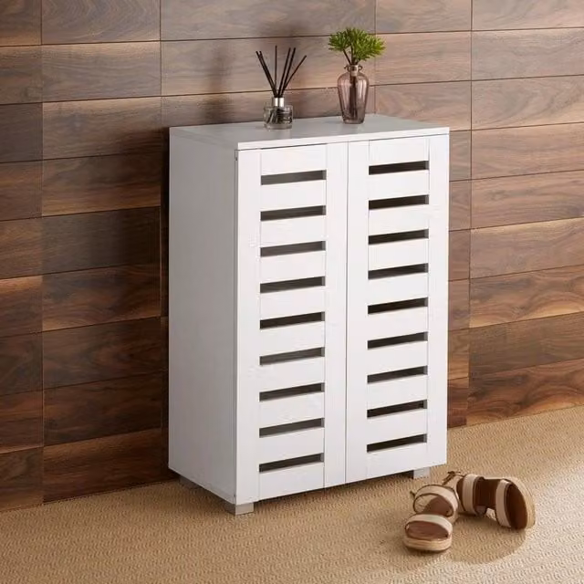 Home Source Oslo 2 Door Shoe Storage Cabinet Unit in White