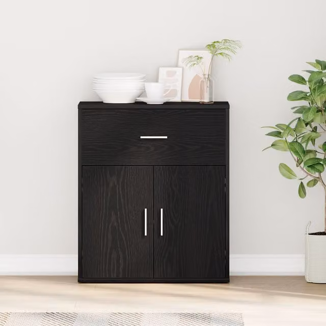 Berkfield Home Modern Sideboard with Drawer and Shelf in Black Oak, W: 60 cm, D: 31 cm, H: 70 cm – 1