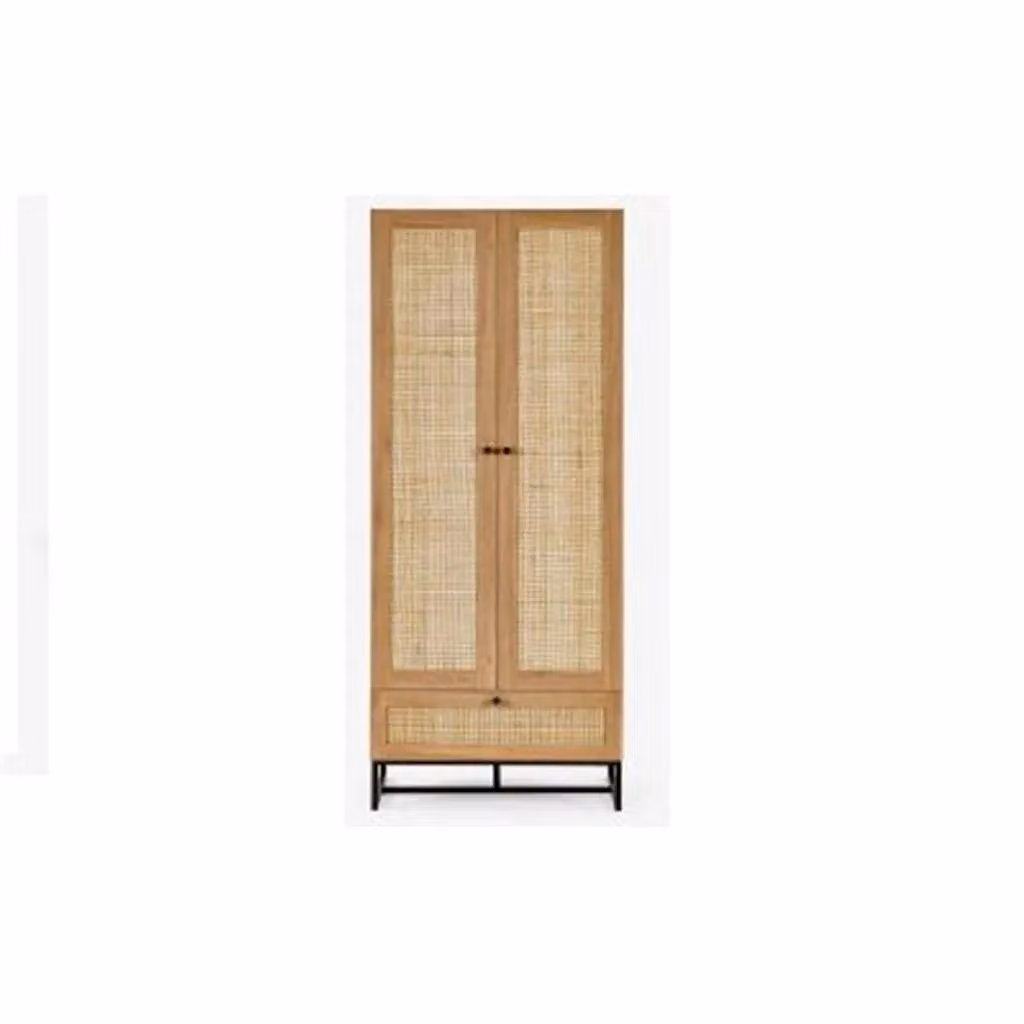 Ashfield Premium Rattan Oak-Finish Wardrobe with Hinged Doors in Brown – 2