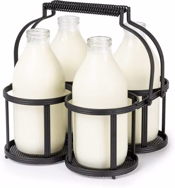 Nordara Black Metal 4 Milk Bottle Holder and Doorstep Storage Rack Caddy