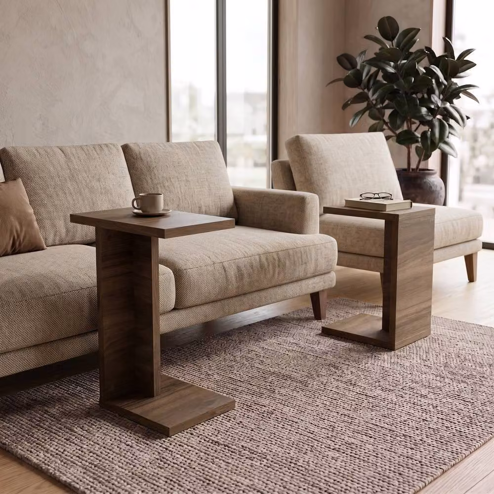 Decortie Nero Set of 2 C Shaped Modern Sofa Side Tables in Walnut – 5