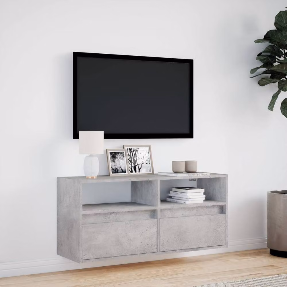 Berkfield Home Modern TV Wall Cabinet with LED Lights in Concrete Grey, W/D/H: 100 x 31 x 45 cm – 3