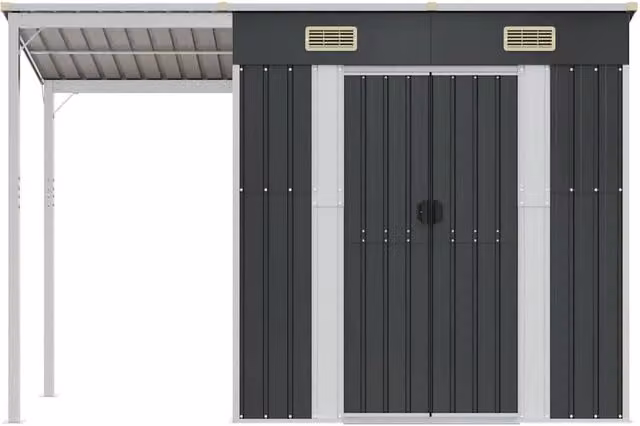Berkfield Home Garden Shed with Extended Roof in Anthracite, W/D/H: 277 x 110.5 x 181 cm