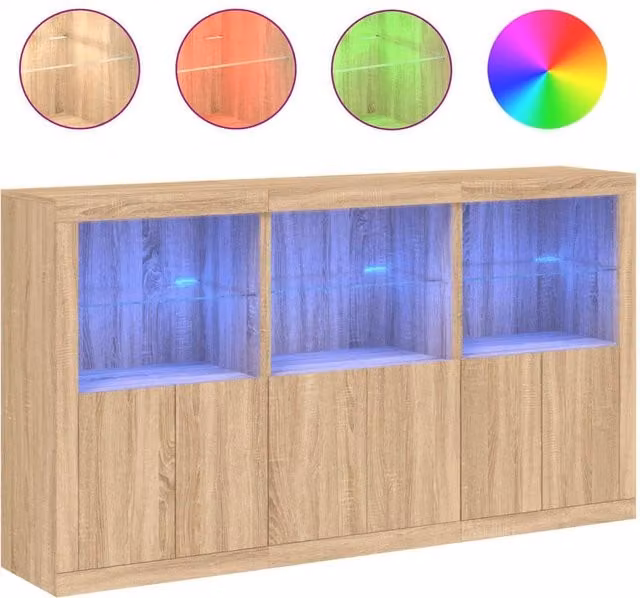 Berkfield Home Modern Sideboard with Integrated LED Lights in Sonoma Oak Brown, W: 181.5 cm, D: 37 cm, H: 100 cm