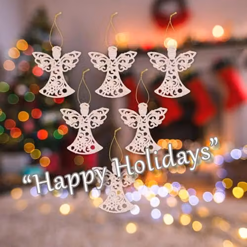 VFM e-Store Hanging Glitter Angel Christmas Tree Ornaments, Pack of 6, White and Gold, H x W x D: 17.5 x 10 x 1.5 cm – 4