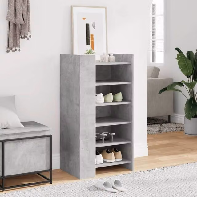 Berkfield Home Shoe Cabinet in Concrete Grey, W/D/H: 52 x 37.5 x 100 cm