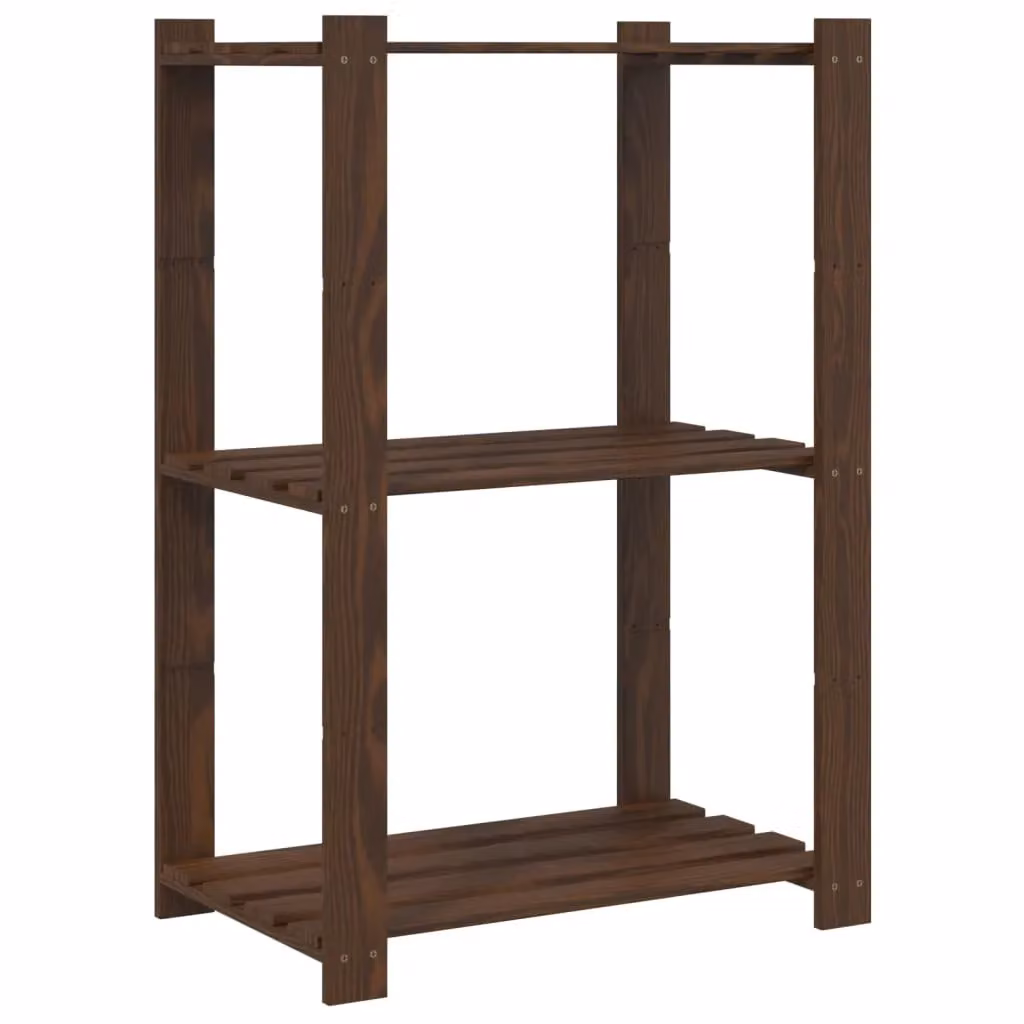 Berkfield Home 3-Tier Rustic Brown Solid Wood Pine Storage Rack, W/D/H: 60 x 38 x 90 cm – 2