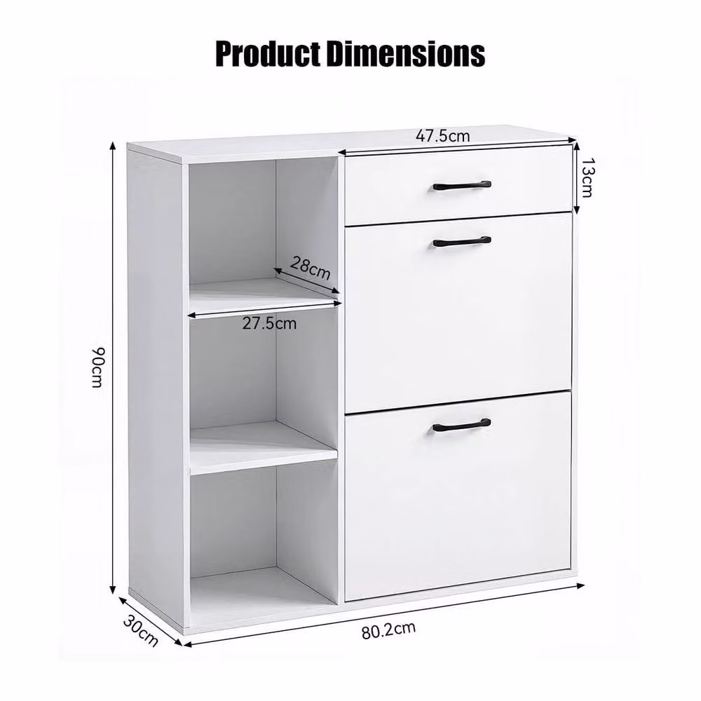 NESTLUNE 4 Tier White Shoe Storage Cabinet with Drawer and Tilting Compartments, W: 100 cm, D: 15 cm – 2