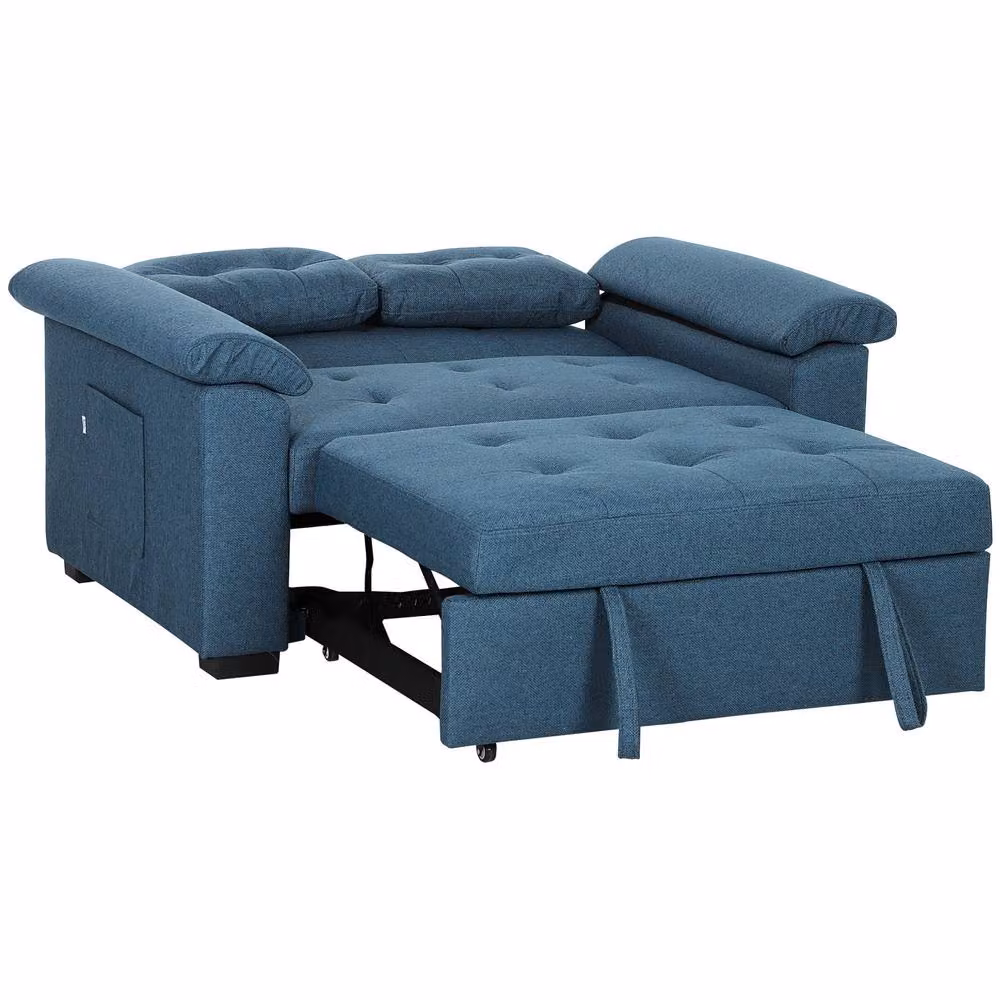 STILVORA 2 Seater Sofa Bed in Blue with Adjustable Headrest and Pull Out Frame – 3