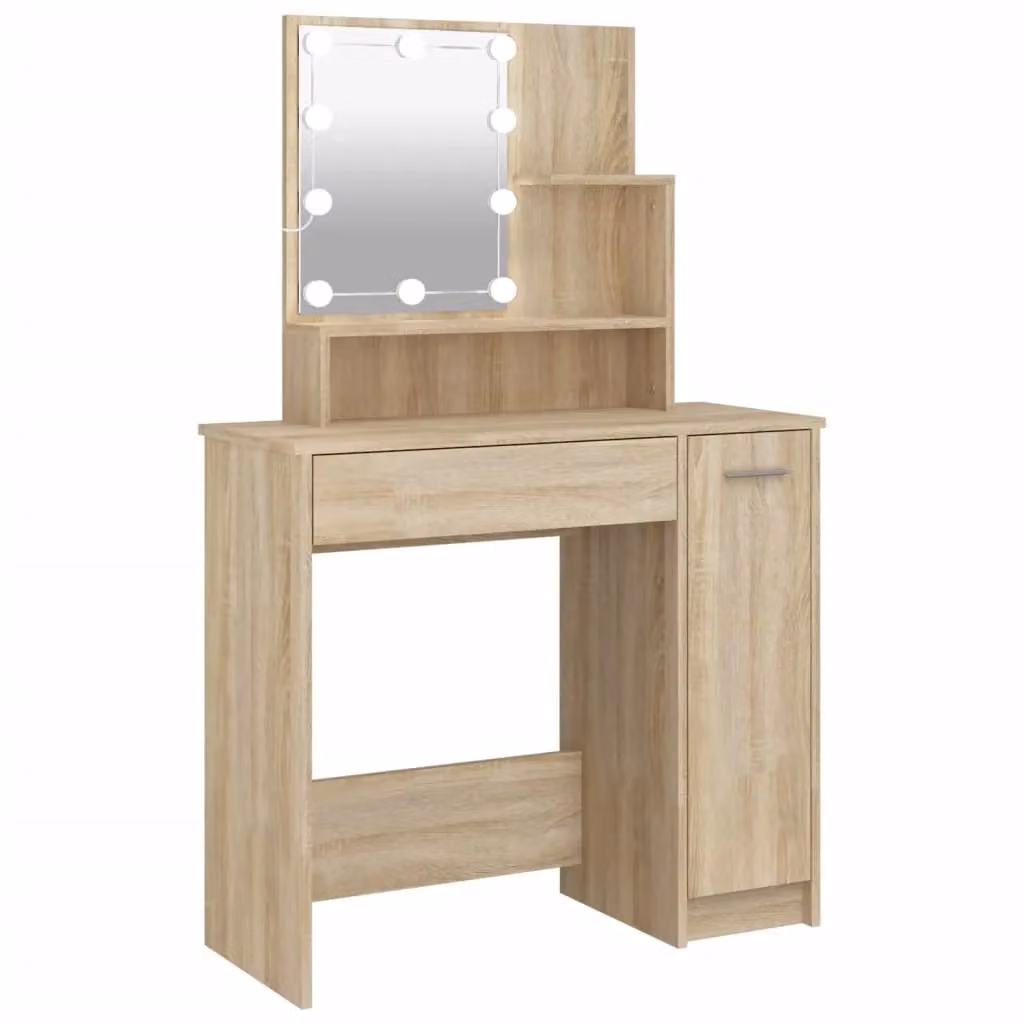 Berkfield Home Sonoma Oak Dressing Table with LED in Brown, W: 86.5 cm, D: 35 cm, H: 136 cm – 2