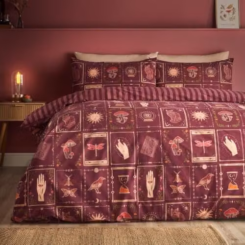 Catherine Lansfield Enchanted Witchcraft Reversible Halloween Duvet Cover and Pillowcase Set, Purple, W/D/H: 200 x 200 cm and 50 x 75 cm