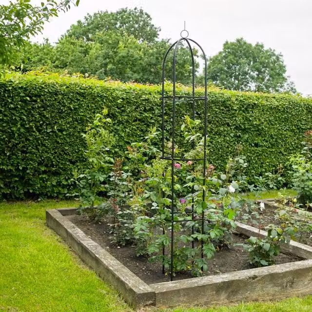 Kingfisher Garden Black Metal Obelisk Climbing Plant Support, Height: 190 cm, Width: 39 cm, Depth: 39 cm